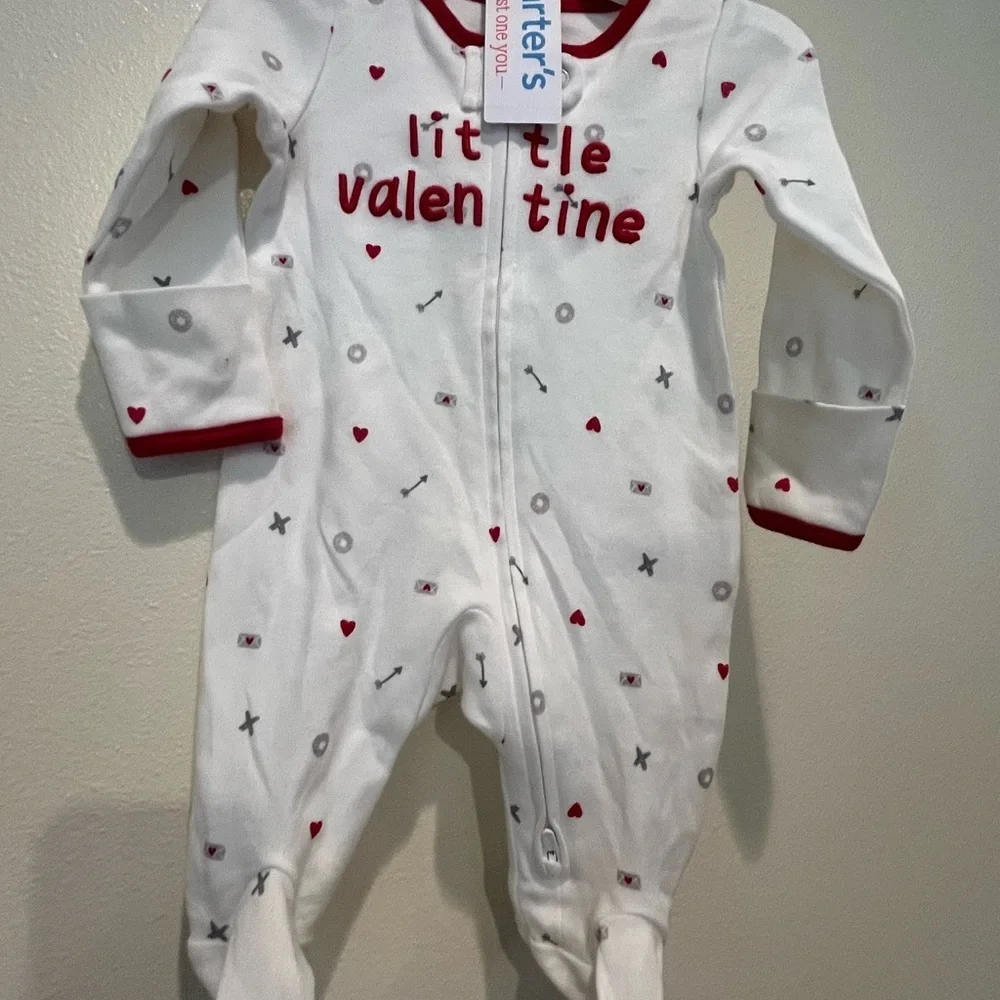 Carter's White and Red Heart Footies